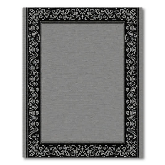 Black Ornate Floral Scrollwork Border Rug