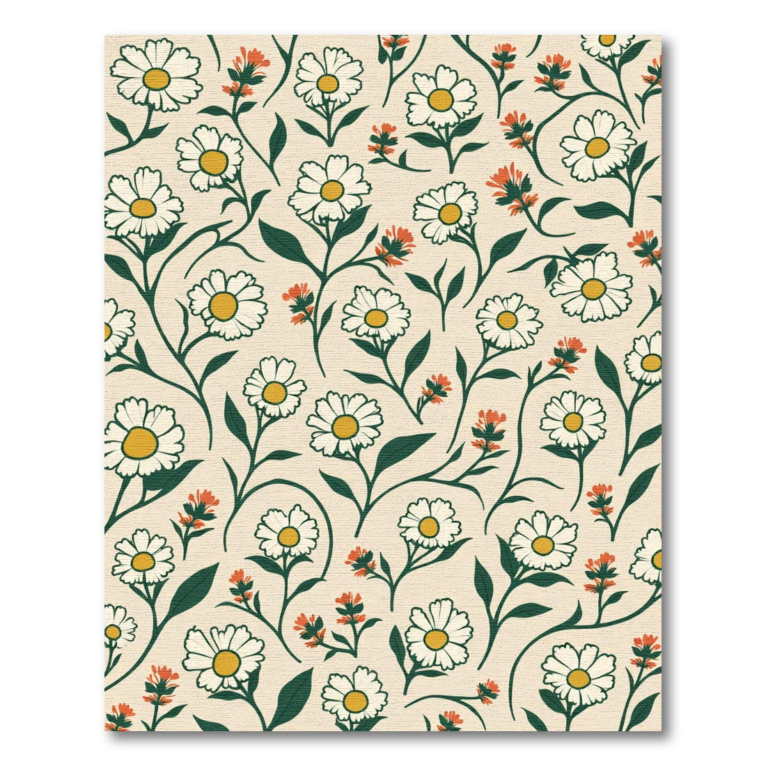 Cream White Daisy Floral Vine Rug
