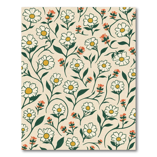 Cream White Daisy Floral Vine Rug