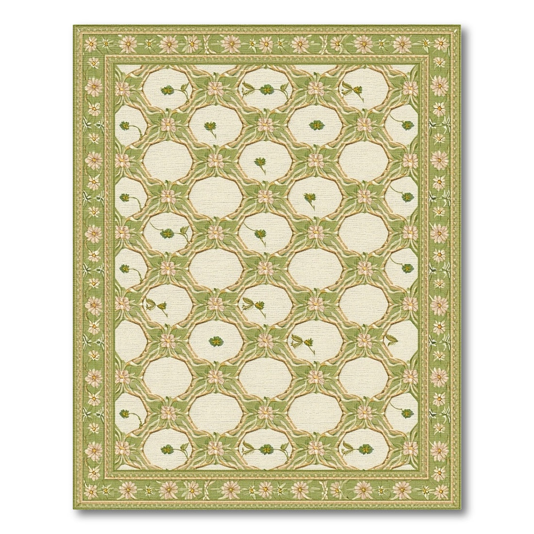 Green Floral Vintage Area Rug