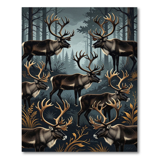 Majestic Reindeer Forest Woodland Scene Rug