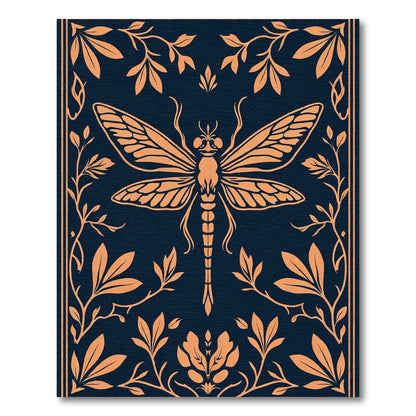 Orange Dragonfly Art Nouveau Botanical Rug