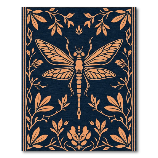 Orange Dragonfly Art Nouveau Botanical Rug