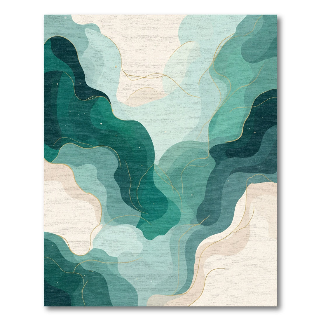 Emerald Teal Flowing Abstract Gold Swirls Rug