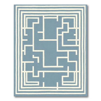 Blue White Maze Lines Rug