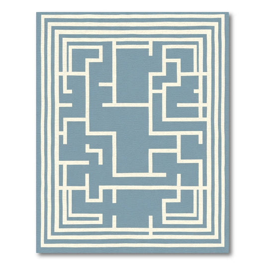 Blue White Maze Lines Rug