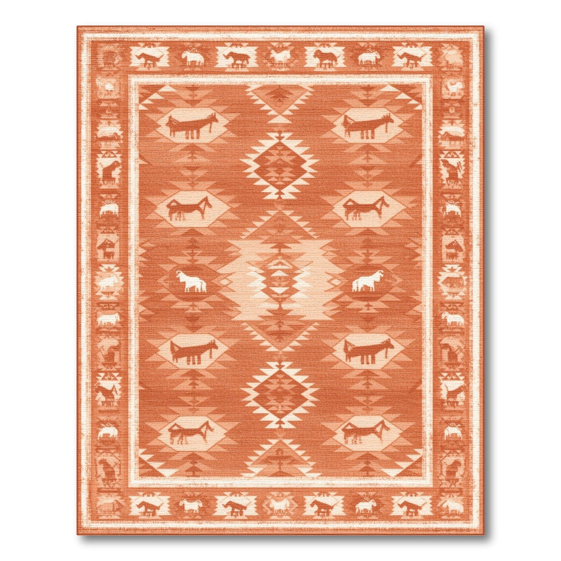Red Southwestern Horse Motif Area Rug
