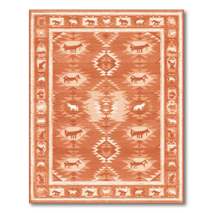 Red Southwestern Horse Motif Area Rug