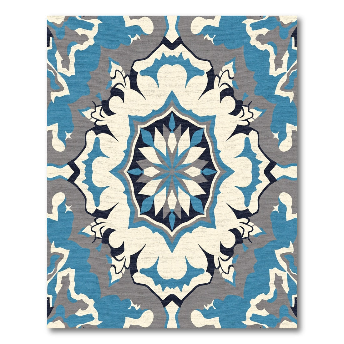 Modern Tonal Blue Floral Medallion Rug