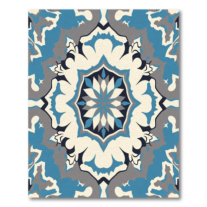 Modern Tonal Blue Floral Medallion Rug