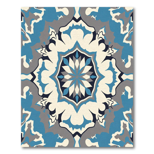 Modern Tonal Blue Floral Medallion Rug