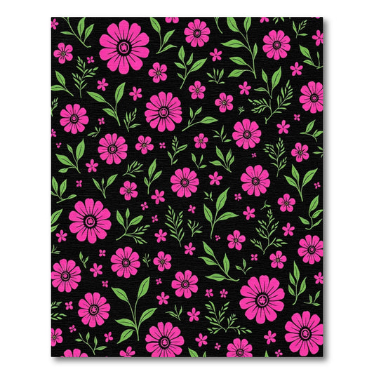 Hot Pink Floral Garden Print Rug