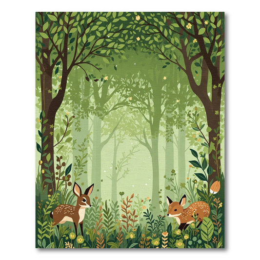 Enchanted Forest Deer Fox Foliage Rug