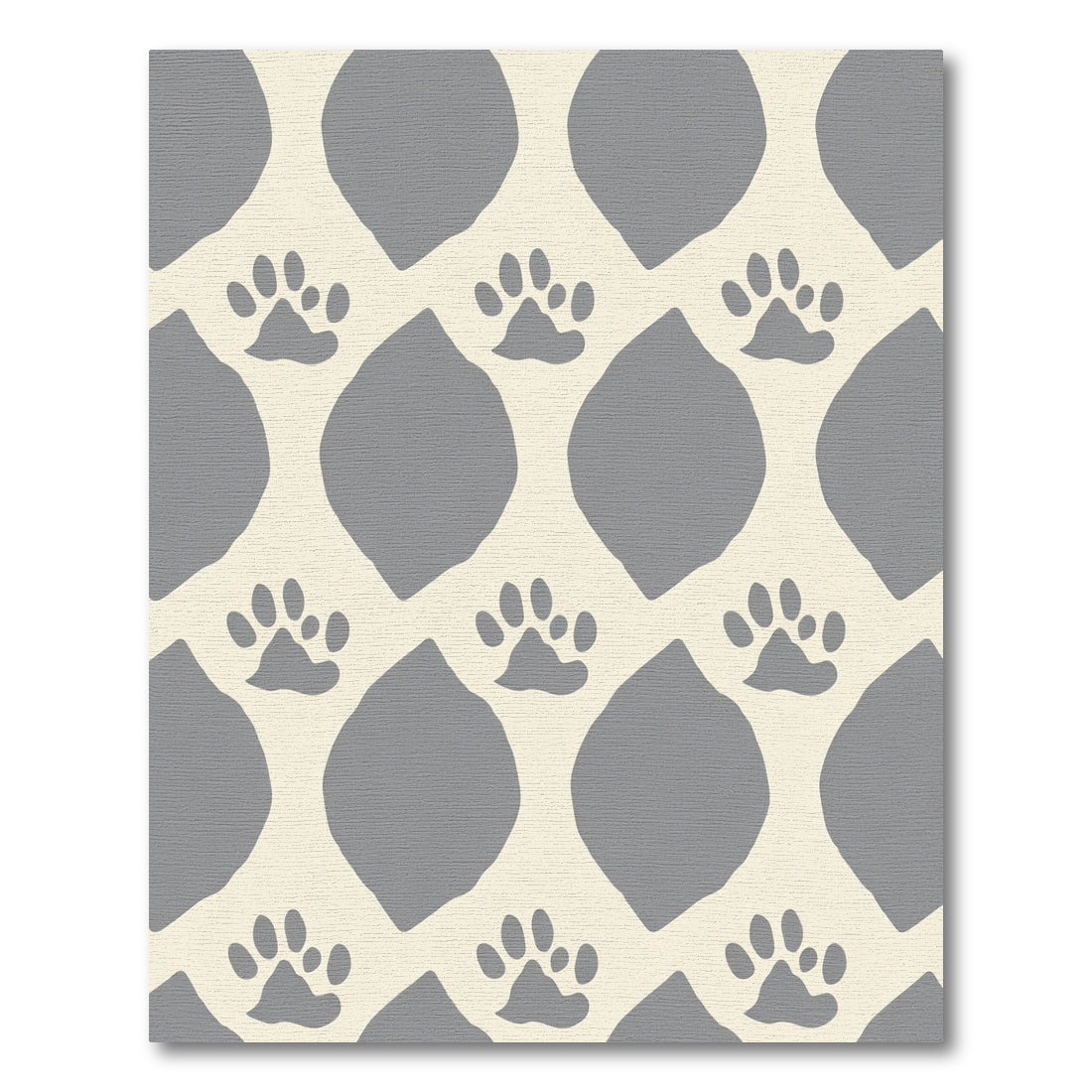 Gray Paw Print Cream Diamond Pattern Rug