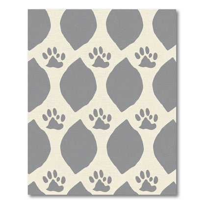 Gray Paw Print Cream Diamond Pattern Rug