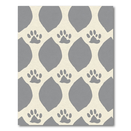 Gray Paw Print Cream Diamond Pattern Rug