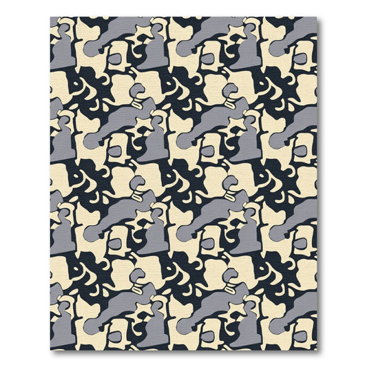 Abstract Gray Beige Camouflage Blocks Rug