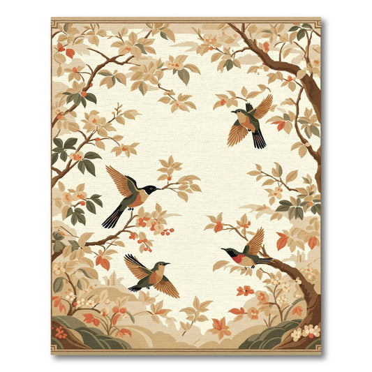 Golden Ochre Blossom Bird Harmony Rug