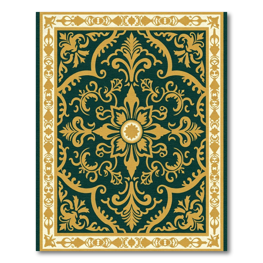 Emerald Gold Elaborate Floral Medallion Rug