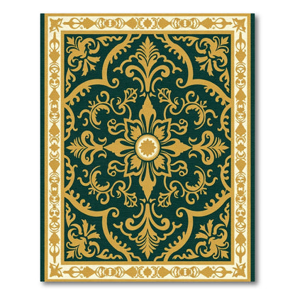 Emerald Gold Elaborate Floral Medallion Rug