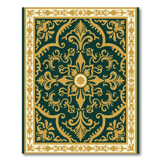 Emerald Gold Elaborate Floral Medallion Rug