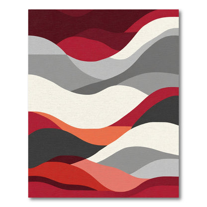 Crimson Gray Wavy Abstract Landscape Rug