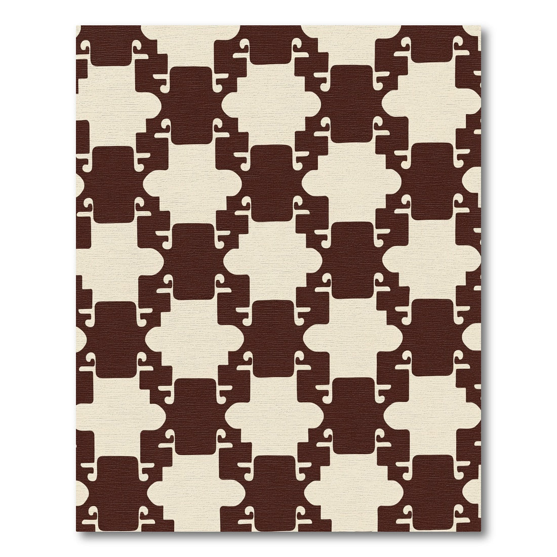 Cream And Brown Interlocking Geometric Rug