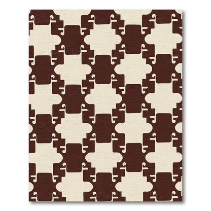 Cream And Brown Interlocking Geometric Rug