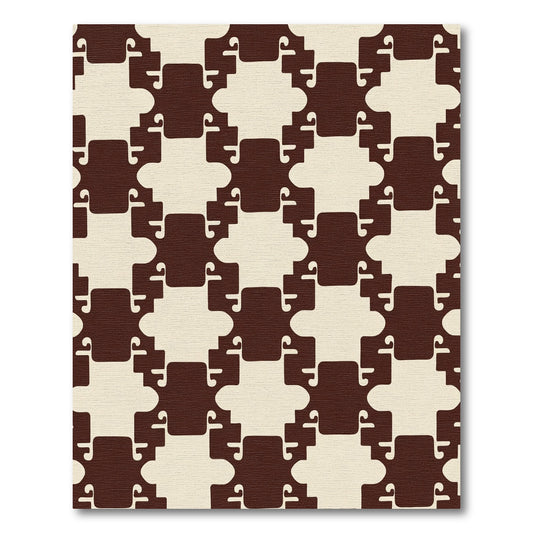 Cream And Brown Interlocking Geometric Rug