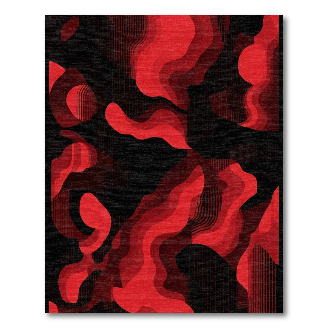 Crimson Abstract Fluid Waves Rug