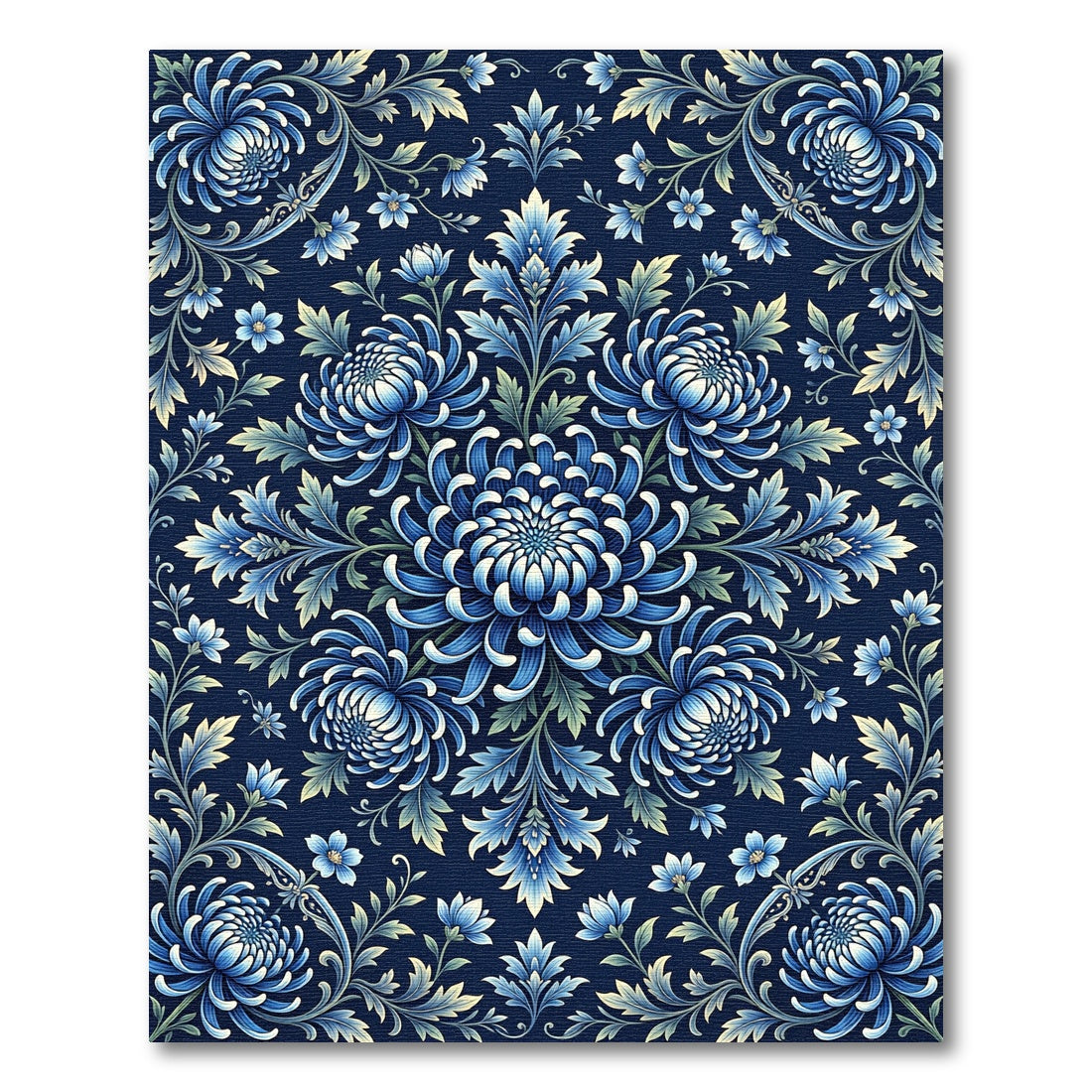 Midnight Blue Floral Scroll Rug