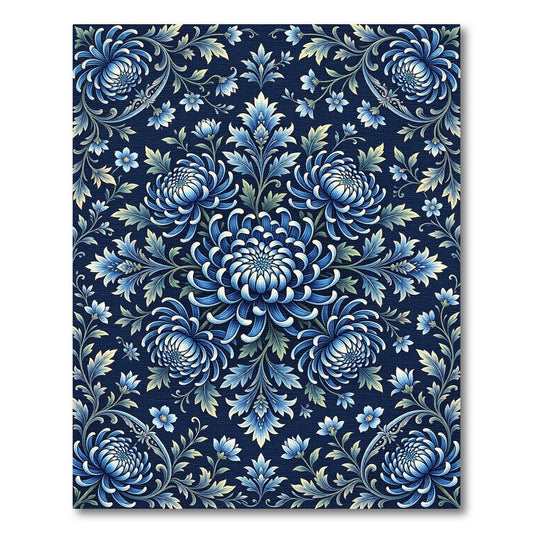 Midnight Blue Floral Scroll Rug