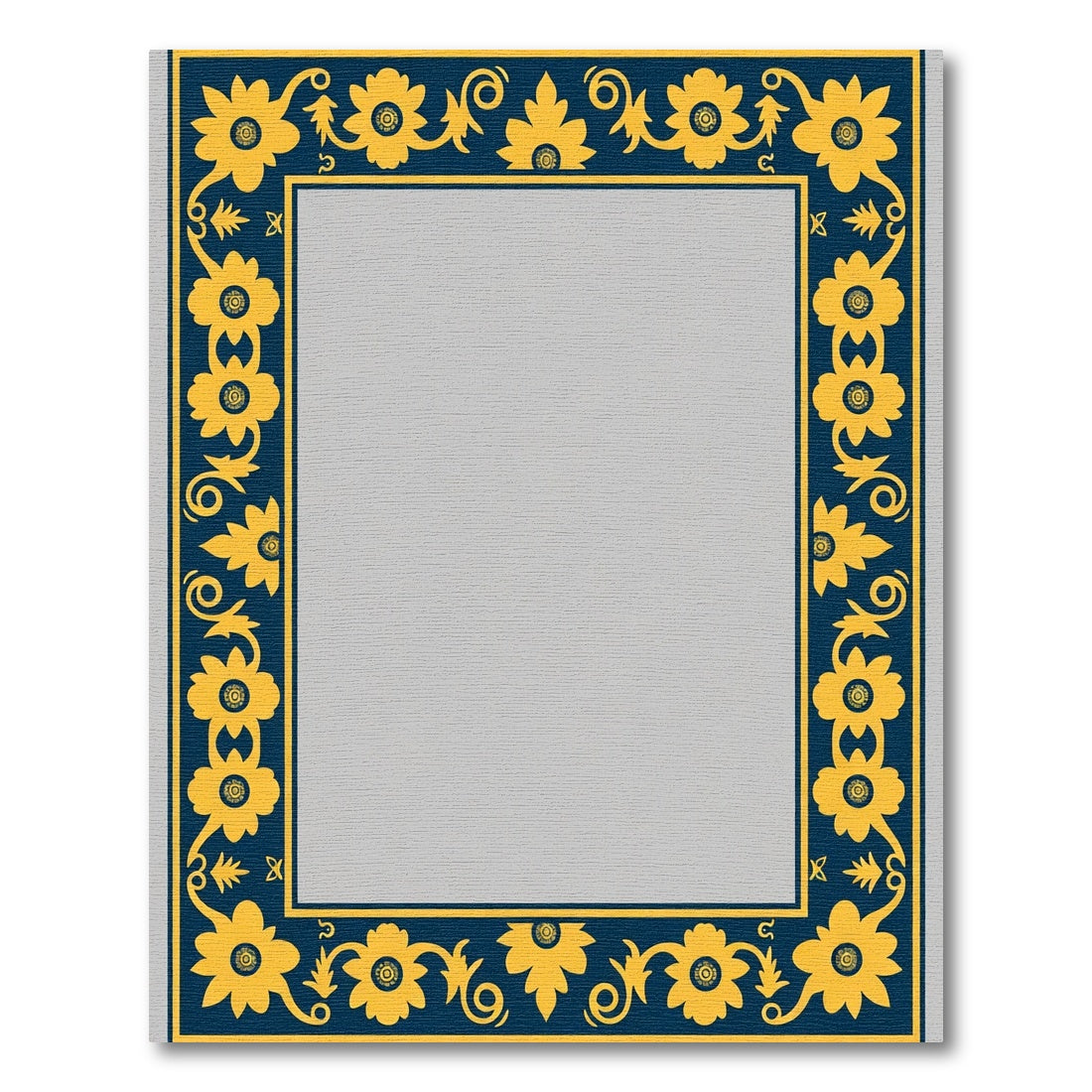 Navy Yellow Floral Vine Border Rug