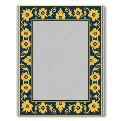 Navy Yellow Floral Vine Border Rug