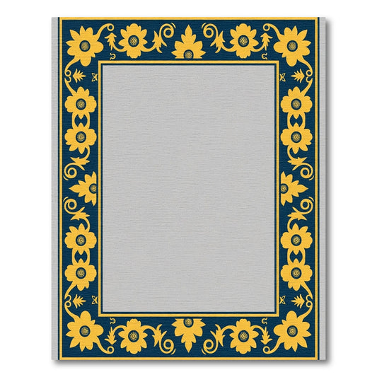 Navy Yellow Floral Vine Border Rug