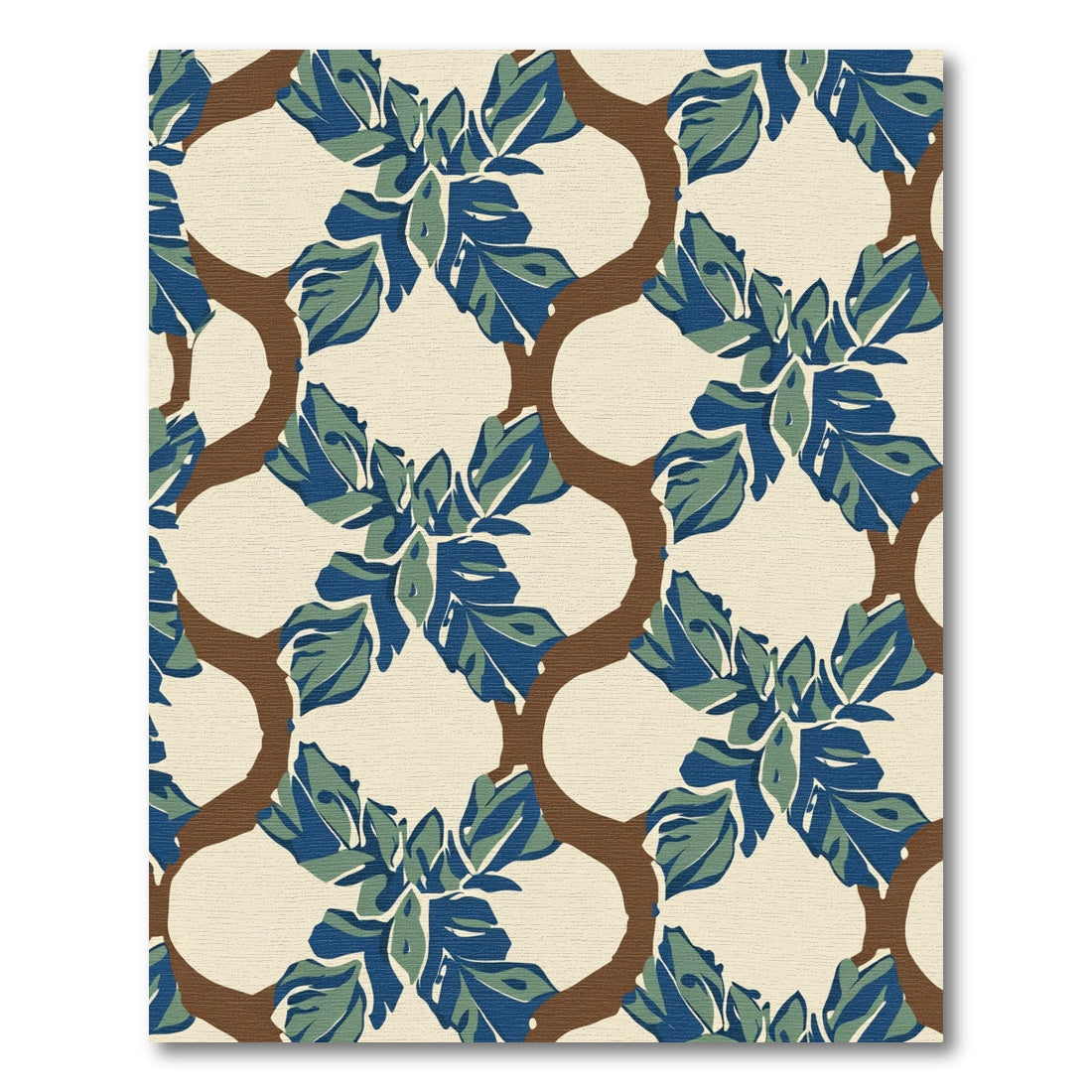 Brown Trellis Blue Foliage Rug