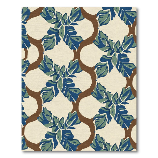 Brown Trellis Blue Foliage Rug