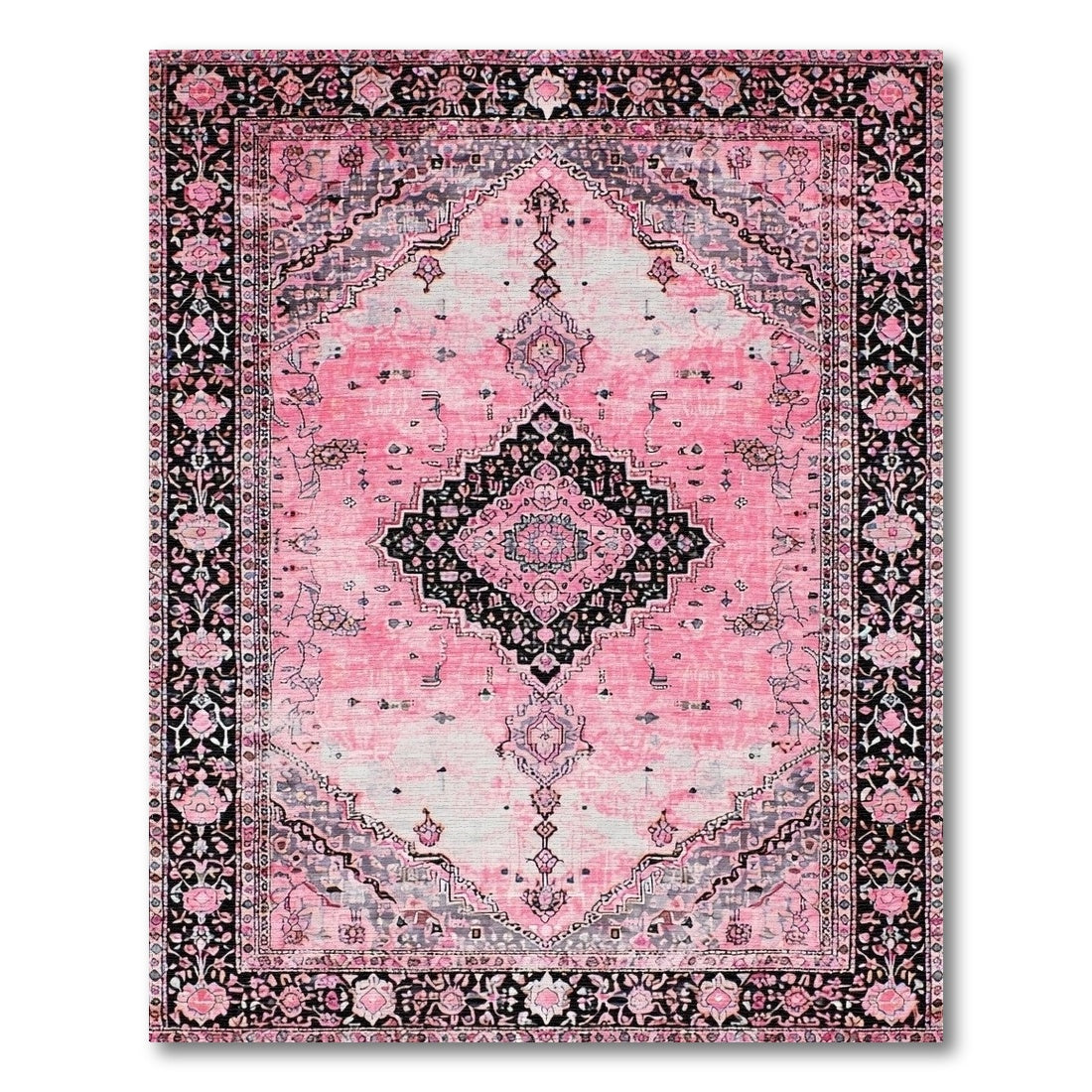 Distressed Vintage Pink Distressed Medallion Area Rug