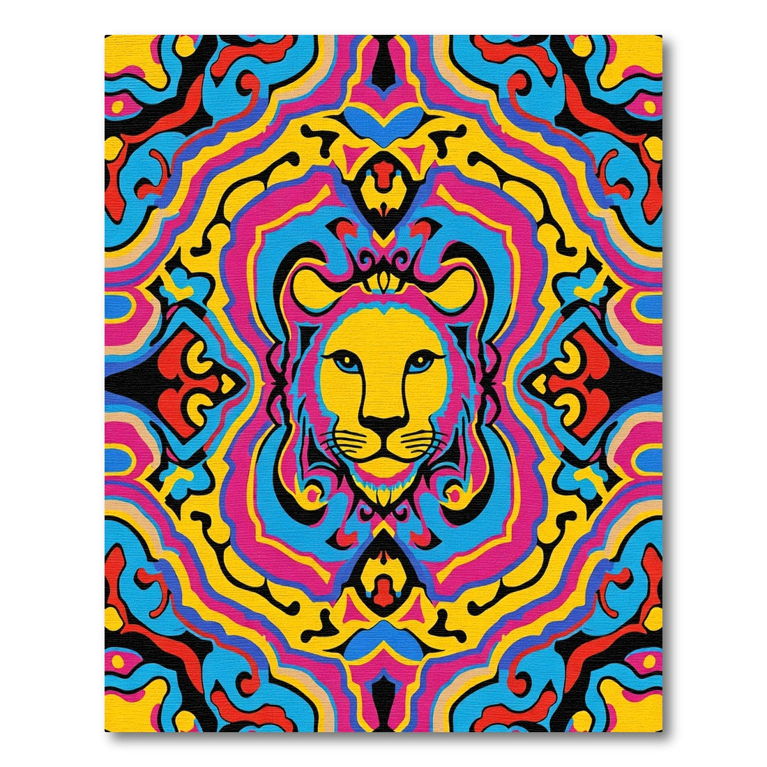 Vibrant Psychedelic Lion Medallion Rug