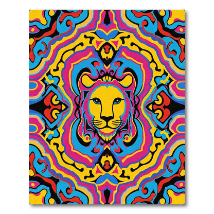Vibrant Psychedelic Lion Medallion Rug