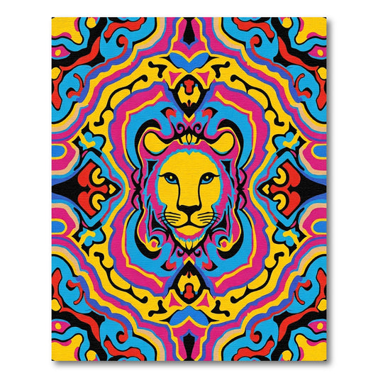 Vibrant Psychedelic Lion Medallion Rug