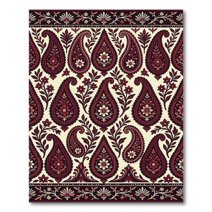 Rich Crimson Paisley Floral Border Rug