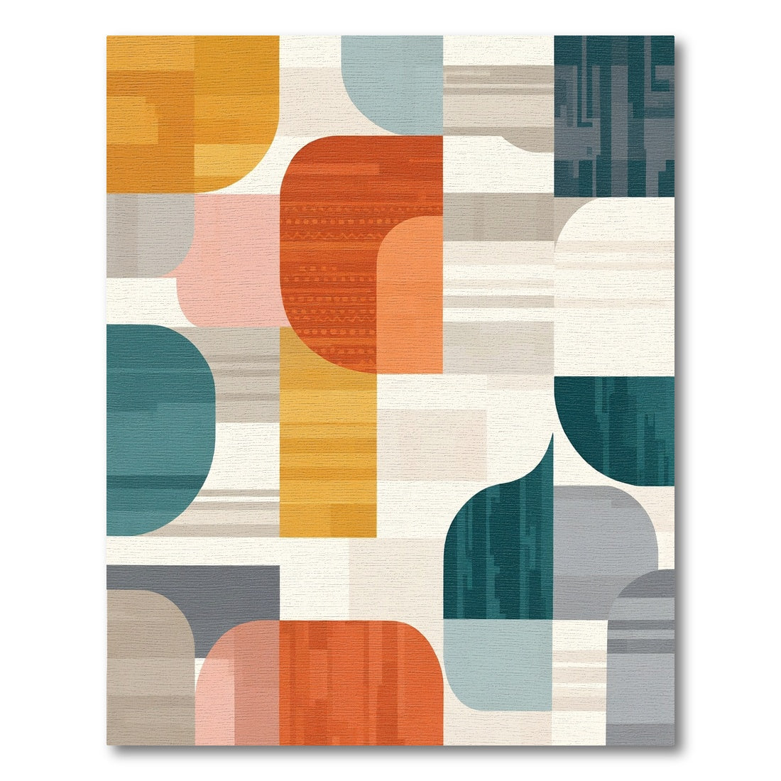Midcentury Abstract Geometric Color Block Rug
