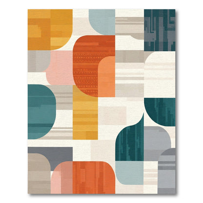 Midcentury Abstract Geometric Color Block Rug