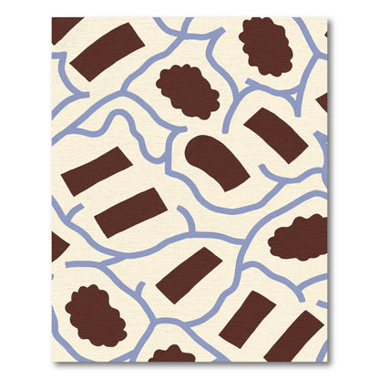 Cream Brown Irregular Forms Blue Lines Rug