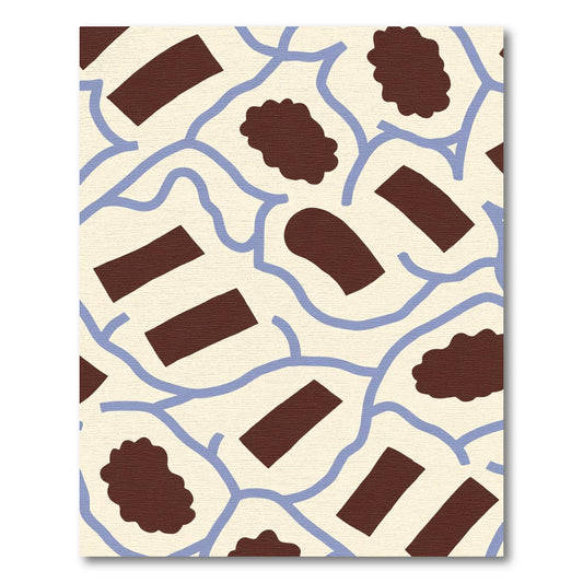 Cream Brown Irregular Forms Blue Lines Rug