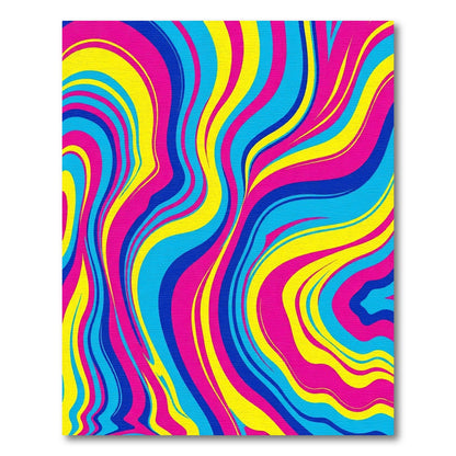 Vibrant Swirling Pink Blue Yellow Waves Rug