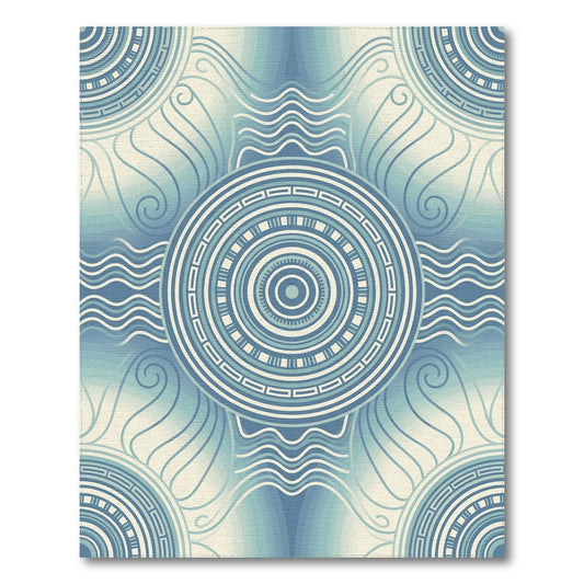 Blue Teal Geometric Wave Circular Rug