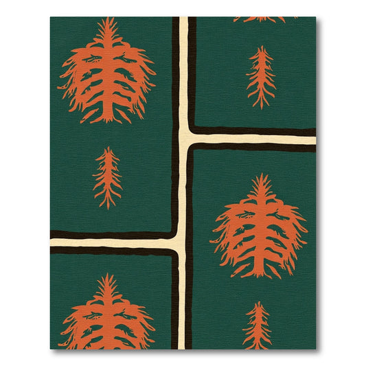 Deep Green Orange Tree Blocks Rug