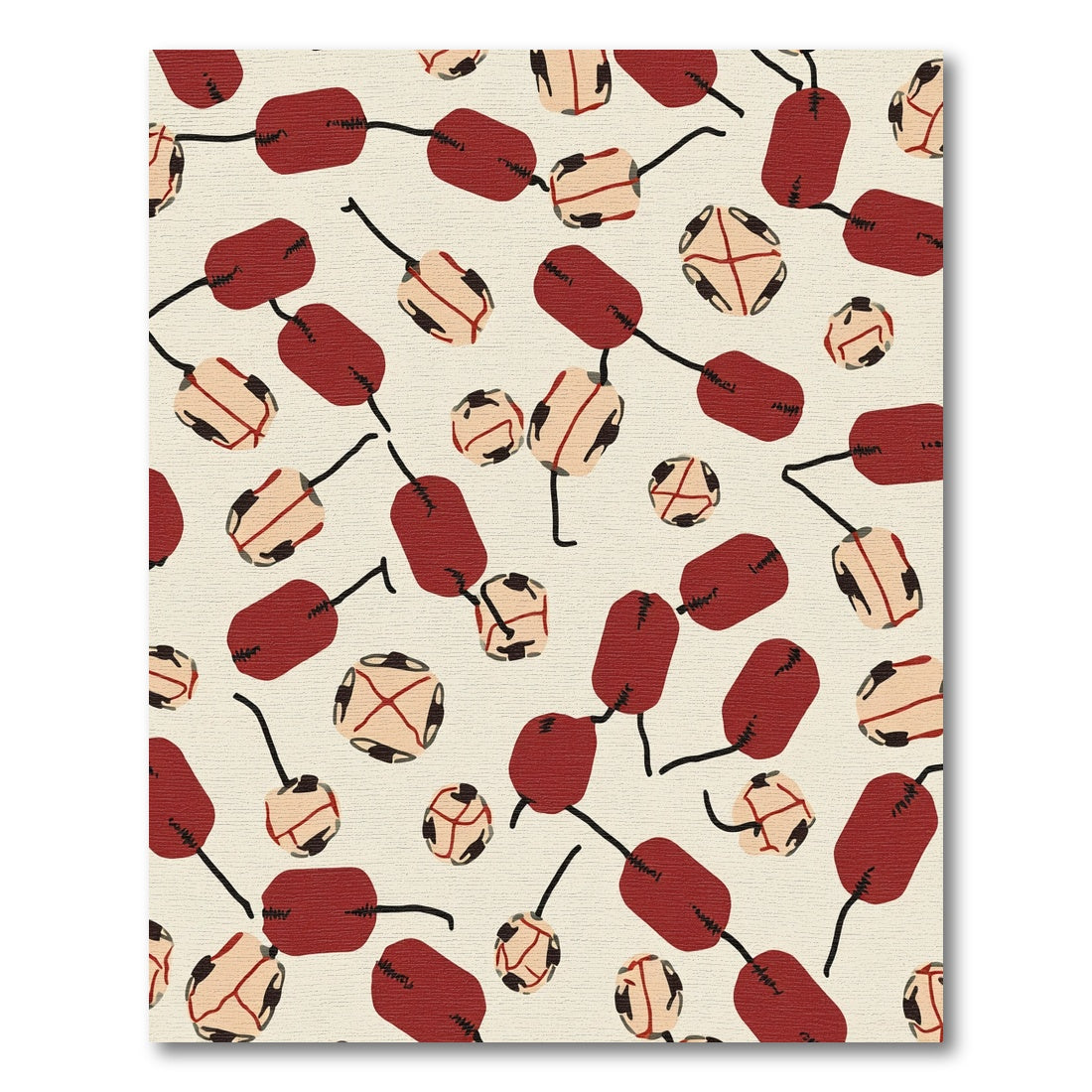 Red Beige Repeating Beaded Garland Rug